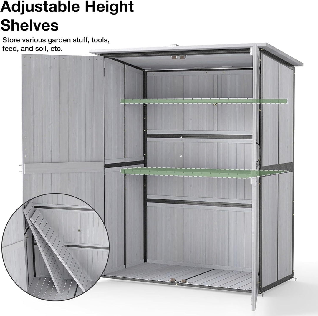 MEDEHOO Outdoor Storage Shed with Floor, Waterproof Storage Cabinet with Metal Frame, Adjustable Shelves, Garden Shed for Backyard Patio Lawn White AIR99-W-A-WM