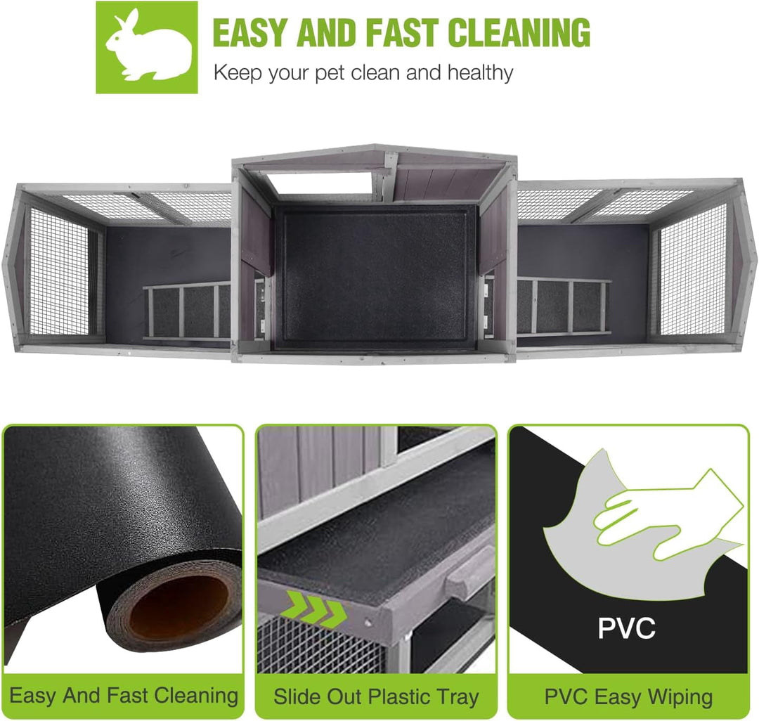 BUTINGLALE Rabbit Hutch Outdoor Large Chicken Coop with Cleaning Tray and Waterproof Roof Wooden Bunny Hutch PVC Floor Bottom for Small and Medium Bunny Rabbit Chick 87.8" L AIR04-B-A