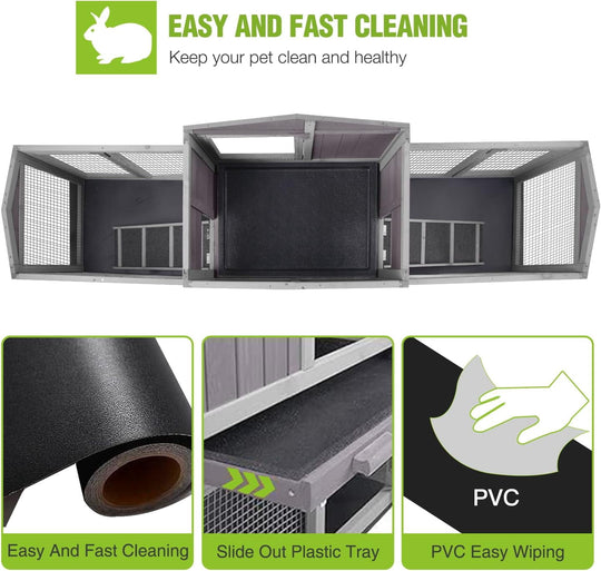 BUTINGLALE Rabbit Hutch Outdoor Large Chicken Coop with Cleaning Tray and Waterproof Roof Wooden Bunny Hutch PVC Floor Bottom for Small and Medium Bunny Rabbit Chick 87.8" L AIR04-B-A