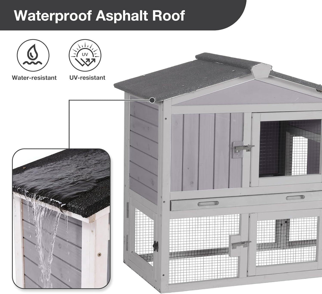 Chicken Coop Outdoor, Wooden Chicken House with Leakproof Tray and Waterproof Roof, Small Chicken Coops for 2 Chickens, Duck House, Rabbit Hutch (Gray) CK02-4DML-WM