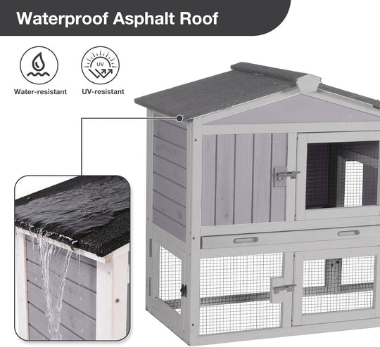 Chicken Coop Outdoor, Wooden Chicken House with Leakproof Tray and Waterproof Roof, Small Chicken Coops for 2 Chickens, Duck House, Rabbit Hutch (Gray) CK02-4DML-WM
