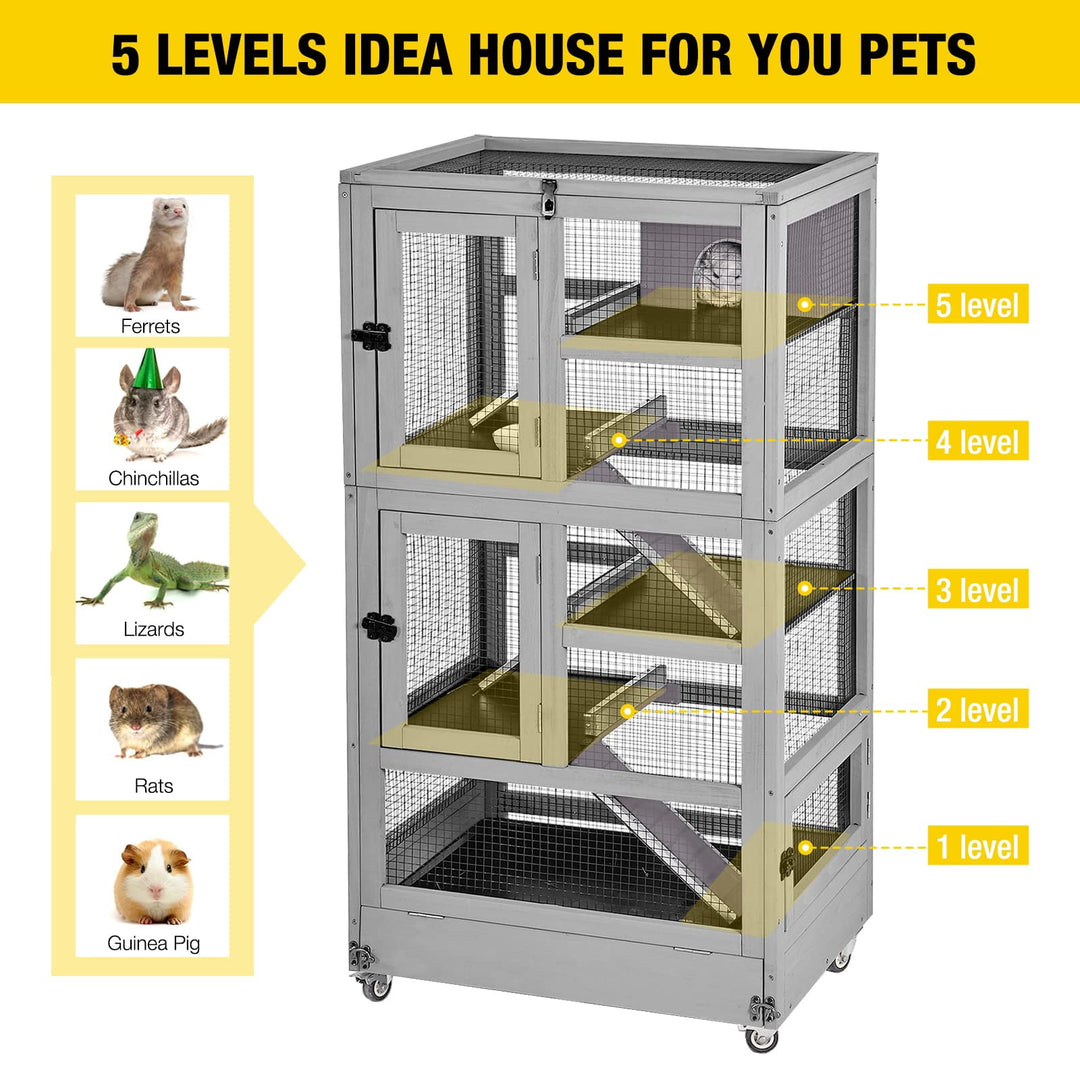 MEDEHOO Ferret Cage Large Chinchilla Cage Upgrade Metal Frame Rat Cage, 5 Levels