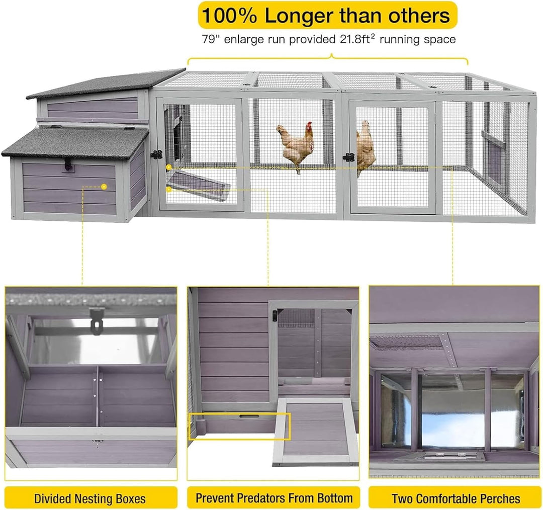 MEDEHOO Chicken Coop with Run for 4–6 Chickens, Ducks, or Small Animals, Outdoor Hen House with 4 Nesting Boxes, L-Shaped Metal Brackets, Weatherproof, Easy Assembly, 103" L x 67" W x 28" H