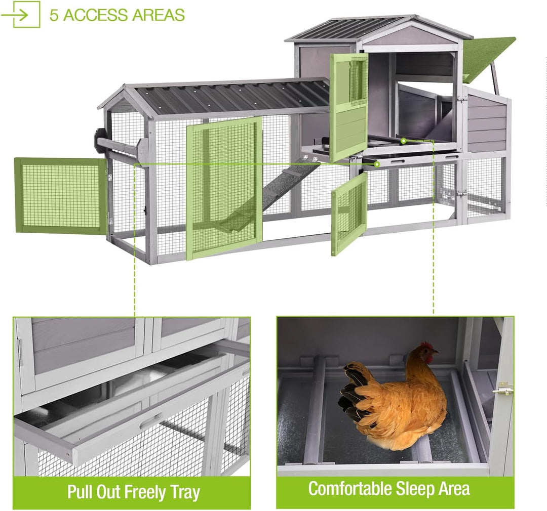 MEDEHOO Chicken Coop 80in Mobile Chicken House with Run Portable Wooden Poultry Cage with Nesting Box Rabbit Hutch on Wheels,Movable AIR61-J-WM