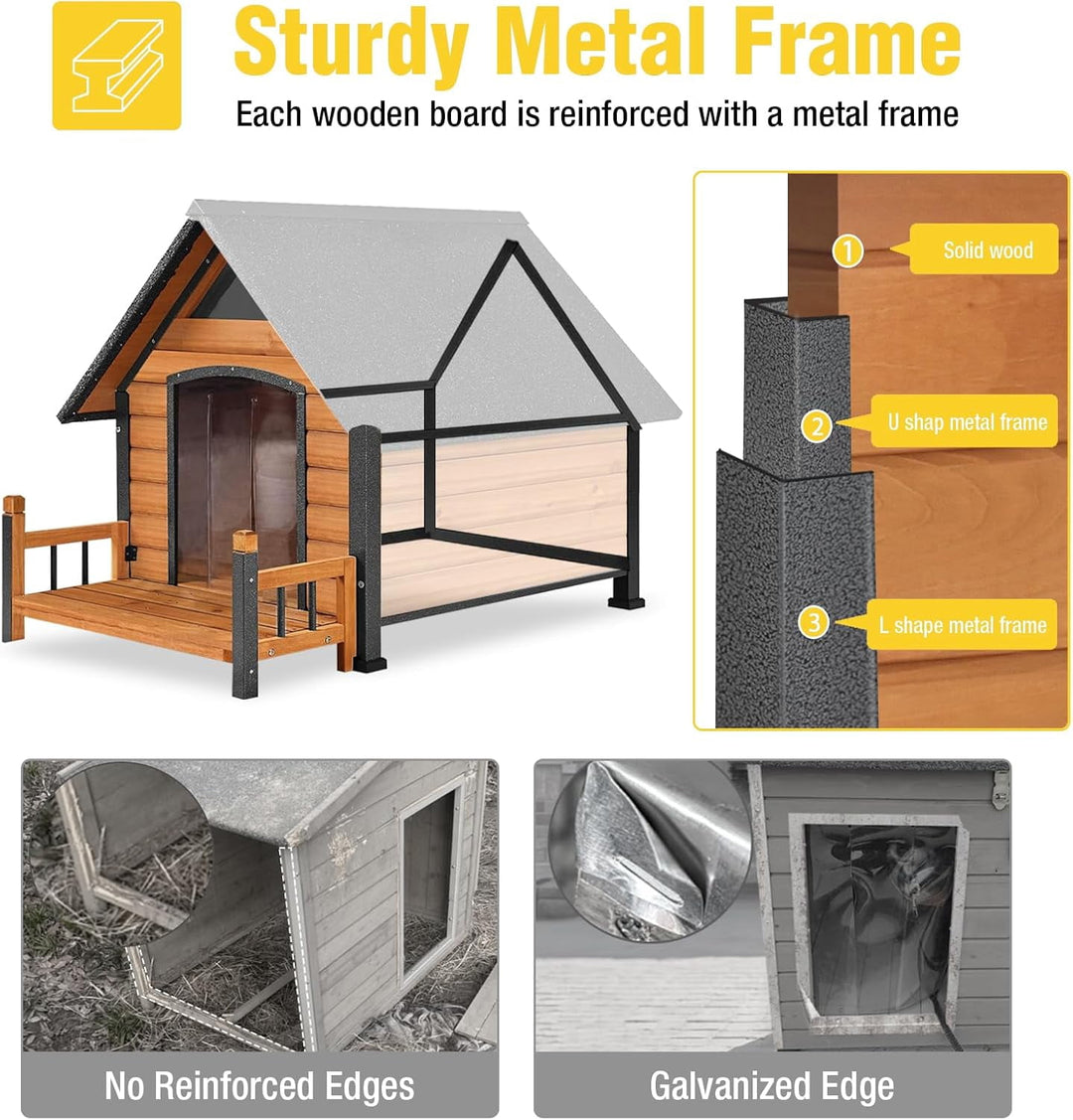 MEDEHOO Heated Dog House Outdoor 50.9" Large Dog Kennel with Metal Frame Insulated Indoor Dog Cage for Small Medium Large Dogs with Heater and Insulated Liner