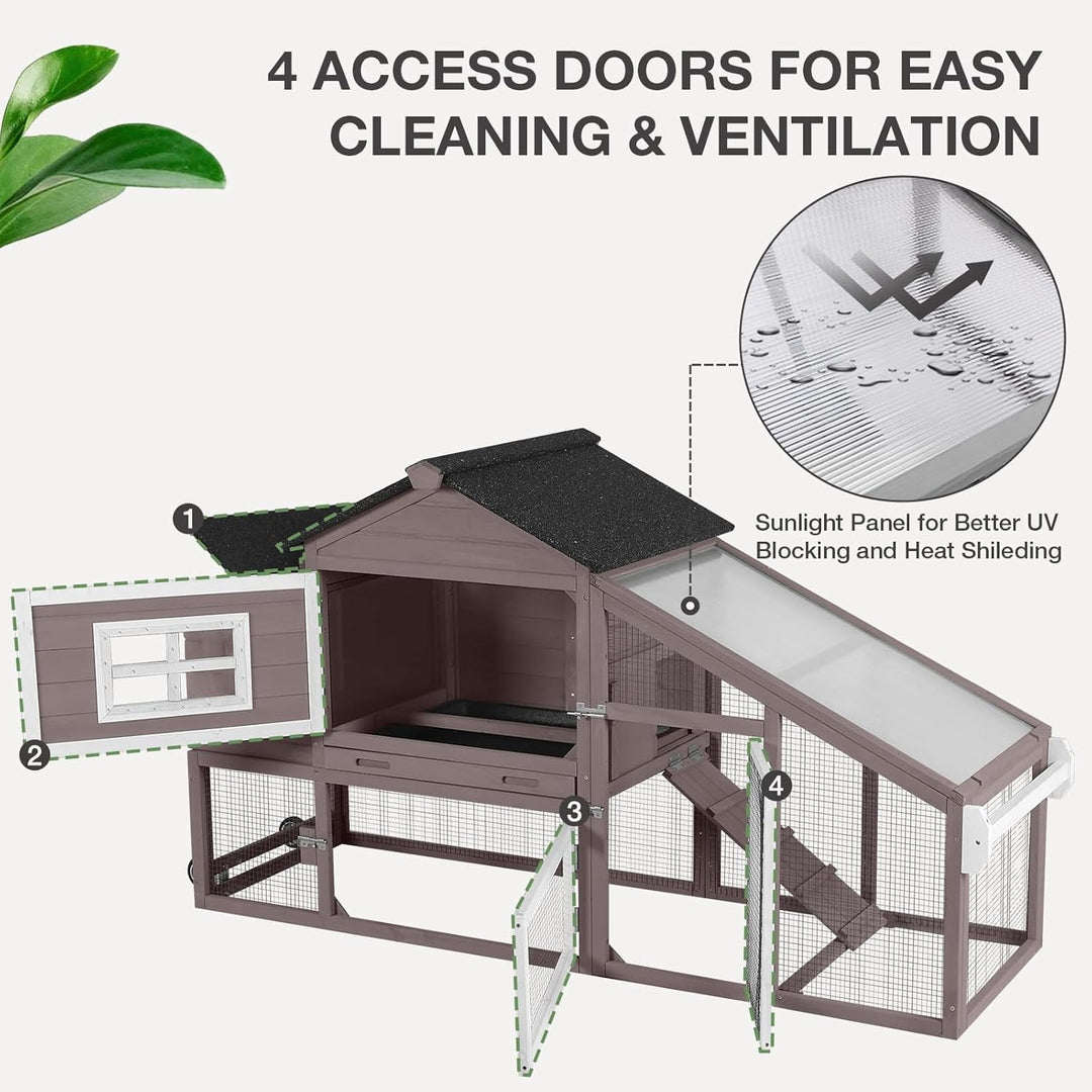 MEDEHOO Chicken Coop Expandable Chicken House for Outdoor with Wheels Nesting Box, Leakproof Pull-Out Tray &amp; UV-Resistant Roof Panel, Brown AIR23-GJ-WM2