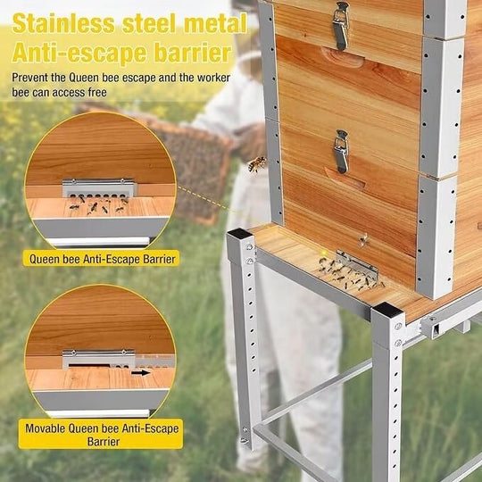 MEDEHOO Bee Hive Boxes Upgrade All -Around Metal Beehive Bee Castle Coated with 100% Beeswax