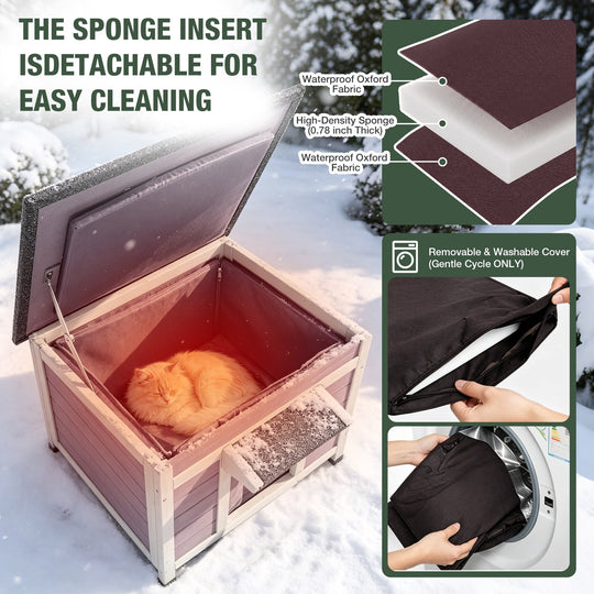 MEDEHOO Outdoor Cat House with Insulated Liner Weatherproof Feral Cat Shelter for Winter