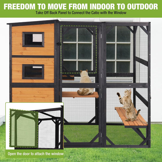 MEDEHOO Cat Catio 70" Large Cat House wih 4 Tiers Kitty Enclosure Attach to Window, Waterproof Kitty Shelter