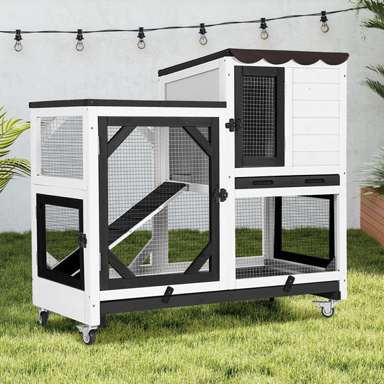 AIR7013-BW/L-SF 2-Story Rabbit Hutch with Wheels