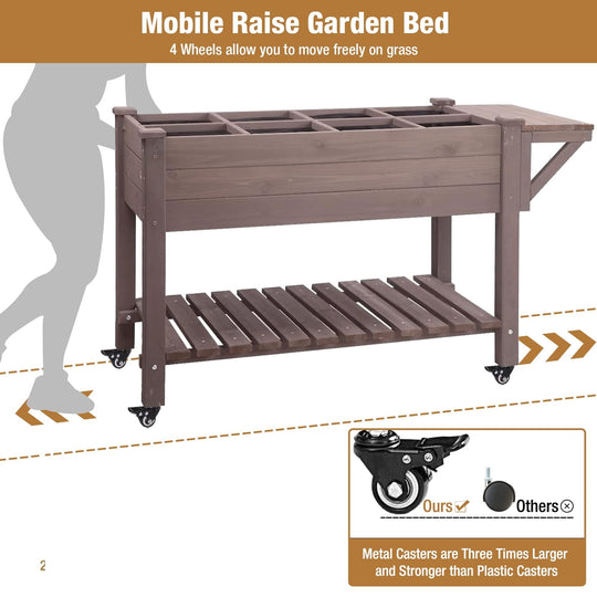 BUTINGLALE Raised Garden Bed Mobile Outdoor Planter Box with Legs for Vegetables Flower Herb, Large Storage Garden Box on Wheels GUT02-G-WM