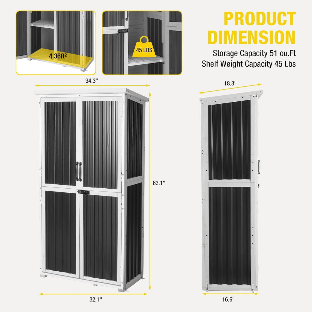 MEDEHOO Outdoor Storage Cabinet with Adjustable Shelves, Metal Frame, Waterproof Storage Shed with Floor for Garden Tools, Black