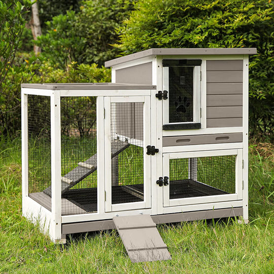 MEDEHOO Wooden Rabbit Hutch Outdoor Bunny Cage Indoor Guinea Pig House for Small Animals - Mocca