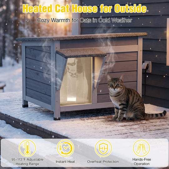 MEDEHOO Heated Outdoor Insulated Dog House with Heating Pad and 6-Sided Insulation for Small Dogs and Feral Cats, Keeps Pets Cozy in Winter