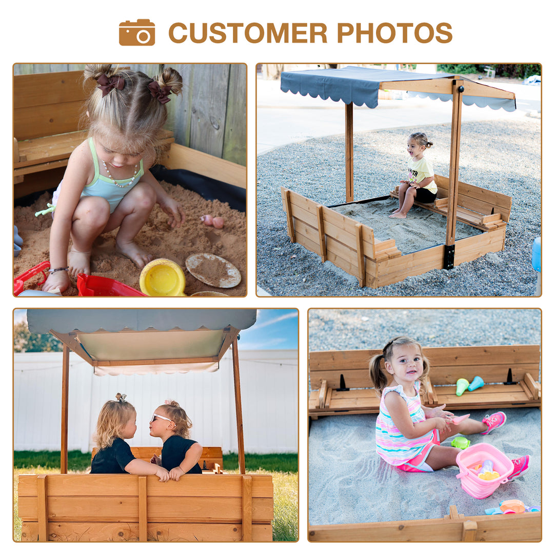 Kids Sand Boxes with Canopy Sandboxes with Covers Foldable Bench Seats,Children Outdoor Playset BSRG055