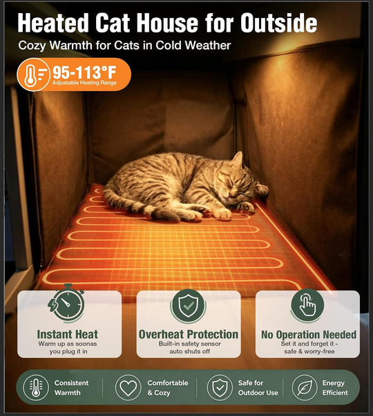 MEDEHOO Heated Cat House for Outdoor Cats 2-Stroy Insulated Kitty Shelter with Heater for Winter,Waterproof Great for Indoor &amp; Outdoor Use