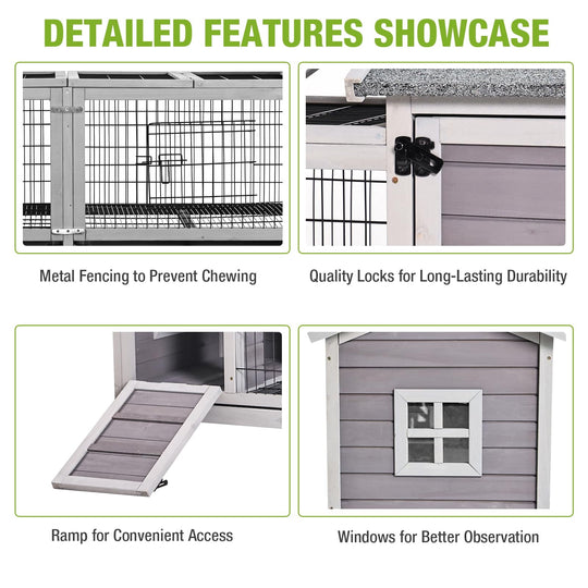 MEDEHOO Rabbit Hutch Outdoor Bunny Cage Indoor with Large Space Guinea Pig House on Wheels 10.4 ft², No Leak Trays, Run AIR68-Y