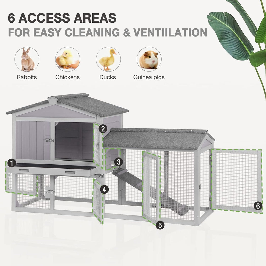 MEDEHOO Chicken Coop Hen House with Run Outdoor Rabbit Cage Indoor Bunny Hutch with Waterproof Roof Poultry Cage,Rabbit Hutch with No Leakage Pull Out Tray Gray AIR02-00J-WM