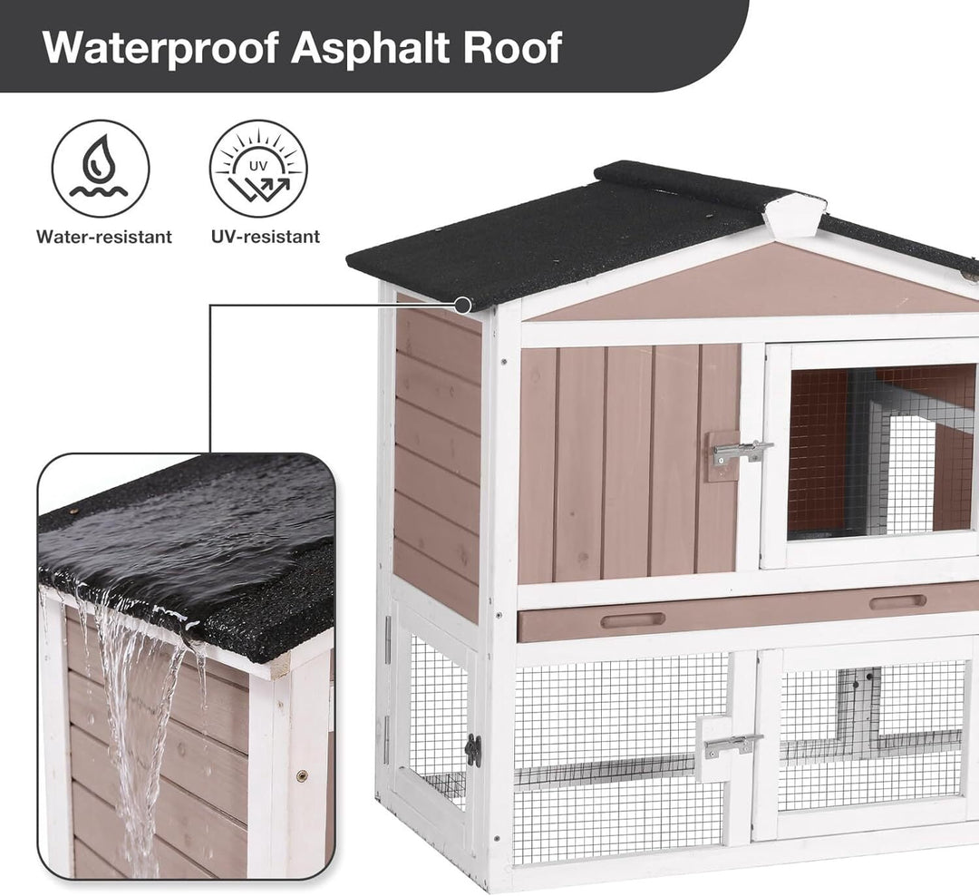 Chicken Coop Outdoor, Wooden Chicken House with Leakproof Tray and Waterproof Roof, Small Chicken Coops for 2 Chickens, Duck House, Rabbit Hutch (Brown) CK02-B-4DML-WM