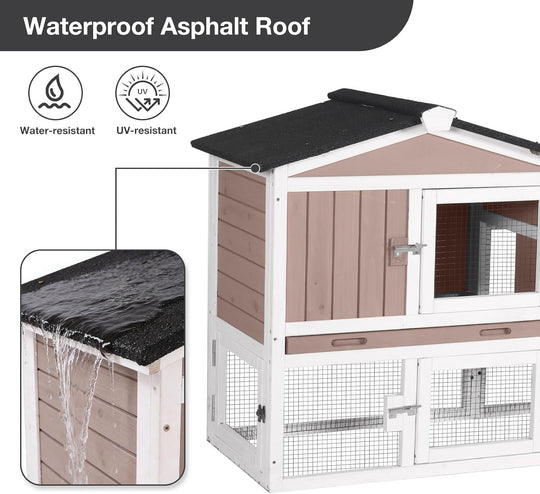 Chicken Coop Outdoor, Wooden Chicken House with Leakproof Tray and Waterproof Roof, Small Chicken Coops for 2 Chickens, Duck House, Rabbit Hutch (Brown) CK02-B-4DML-WM