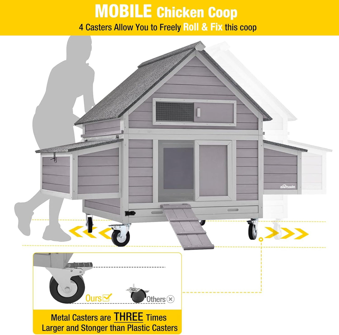 MEDEHOO Chicken Coop on Wheels Movable Hen House with Two Nesting Boxes, Large Poultry Cage Outdoor Duck Cage AIR677-WM