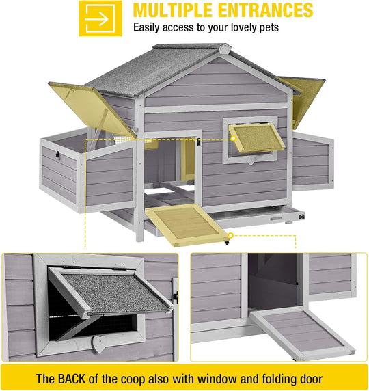 MEDEHOO Chicken Coop with Two Large Nesting Boxes Wooden Hen House Outdoor Poultry Cage Duck Coop Weatherproof