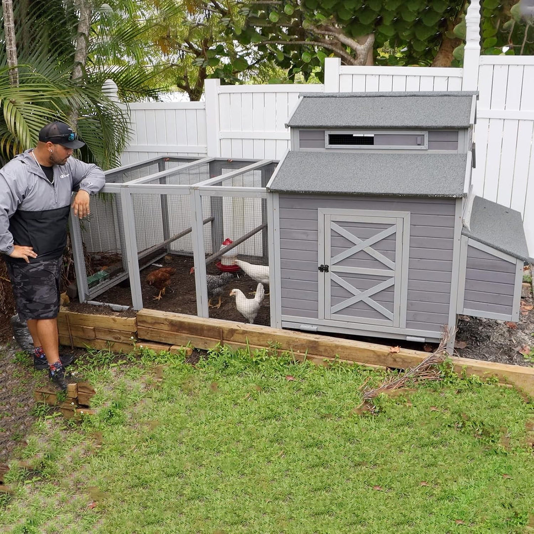 MEDEHOO Chicken Coop Large Hen House for 8-10 Chickens Wooden Poultry Cage with Run and Nesting Box 115in AIR49-N