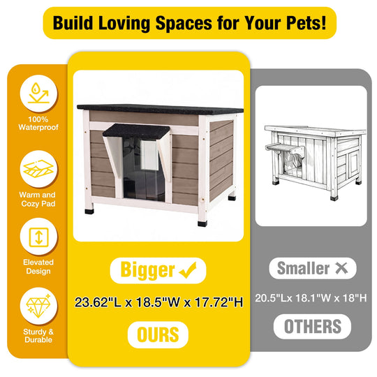 MEDEHOO Cat House for Outdoor Cats Insulated Feral Kitty Shelter with Warm Liner for Winter Waterproof Rabbit Hutch for Bunnies,Cats, White &amp; Brown