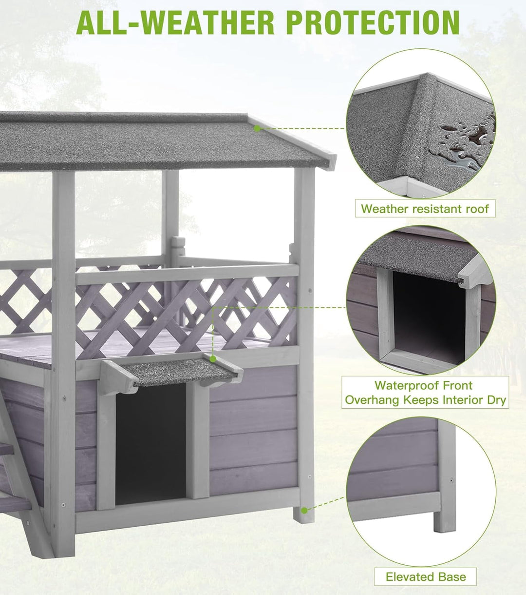 MEDEHOO Cat House Outdoor Weatherproof – 100% Solid Fir with Waterproof Paint, Two-Level Design, All-Weather Protection &amp; Elevated Base – Kitty Shelter for Feral Cats, Indoor/Outdoor Use