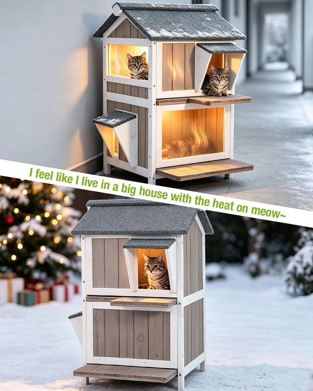 MEDEHOO Heated Insulated Outdoor Cat House for 1-2 Cats, Waterproof Feral Cat Shelter with Washable Liner, Heating Pad &amp; 2 Doors
