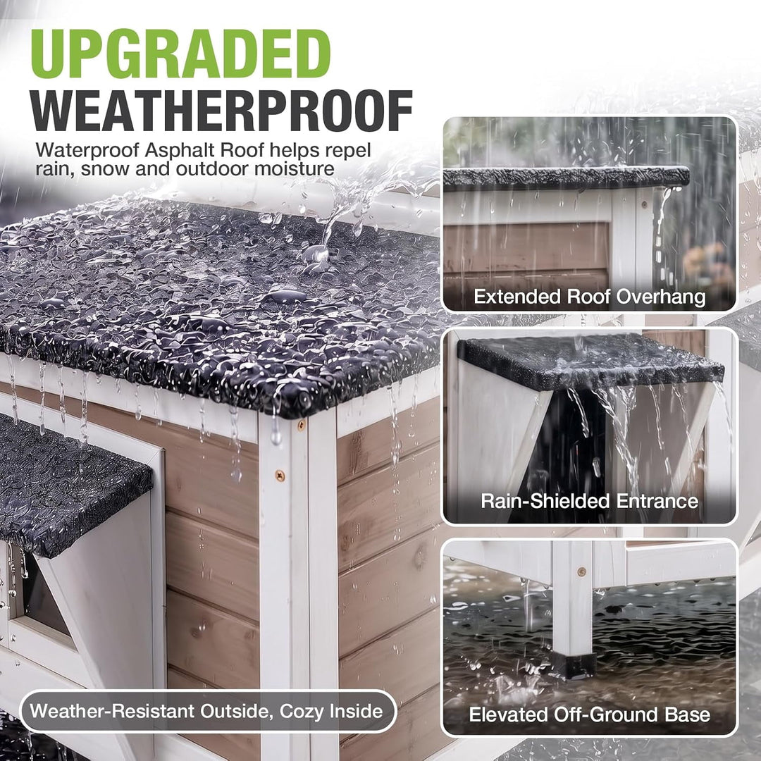 MEDEHOO Heated Cat House Outdoor Cat House Insulated Large Weatherproof Feral Cat Shelter with Heated Pad, Insulated All-Round Thermal Liner, Chewproof Cable for 1-4 Cats AIR93-WBR-HP-MA-WM