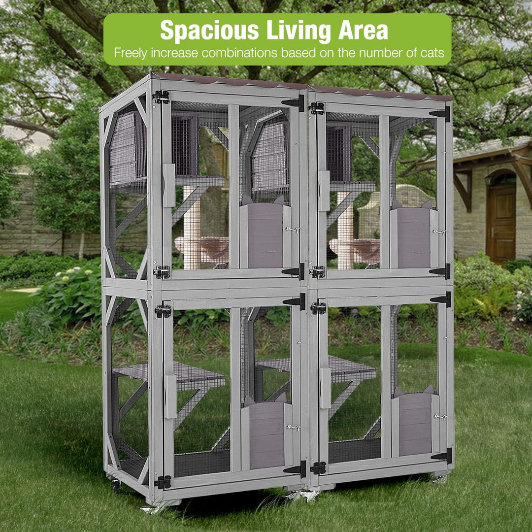 MEDEHOO Catio Outdoor Cat Enclosure on Wheels, Outdoor Cat House with Resting Box, PVC Layer, Waterproof Roof, 62.5" AIR22-M-L-WM