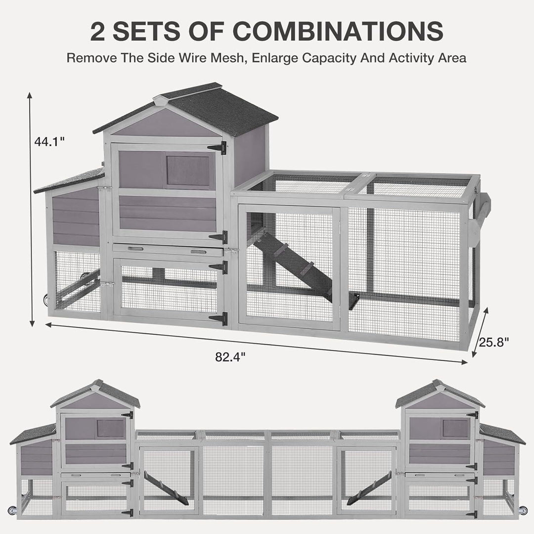MEDEHOO Chicken Coop with Nesting Box Mobile Chicken House on Wheels Outdoor, Weatherproof Hen House with Wheels &amp; Leakproof Pull-on Tray (Grey) AIR72-E-WM