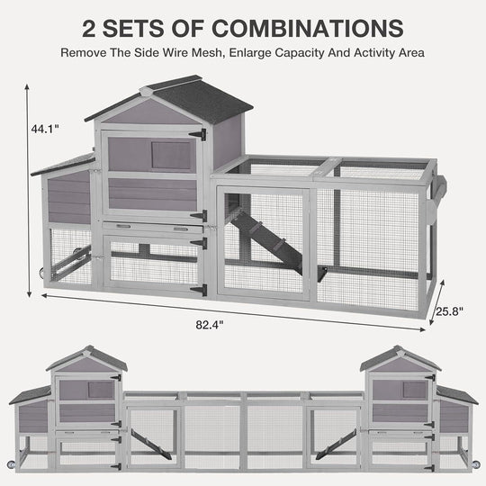 MEDEHOO Chicken Coop with Nesting Box Mobile Chicken House on Wheels Outdoor, Weatherproof Hen House with Wheels &amp; Leakproof Pull-on Tray (Grey) AIR72-E-WM