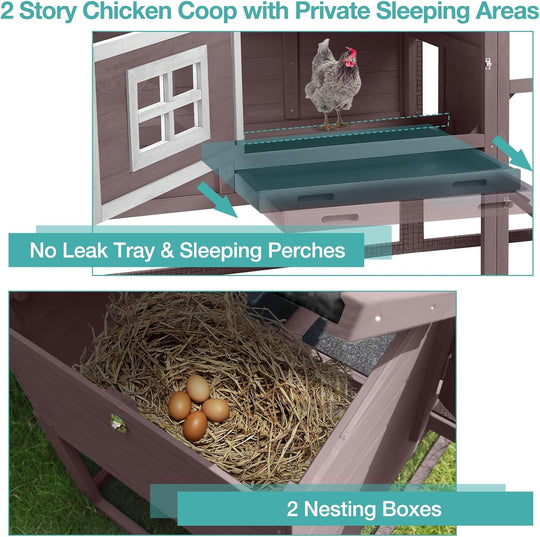 MEDEHOO Chicken Coop, Mobile Chicken House with with Wheel, Outdoor Hen House Poultry Cage with Nesting Box, Leakproof Pull Out Tray and UV-Resistant Roof (Brown) AIR23-B-A122-WM
