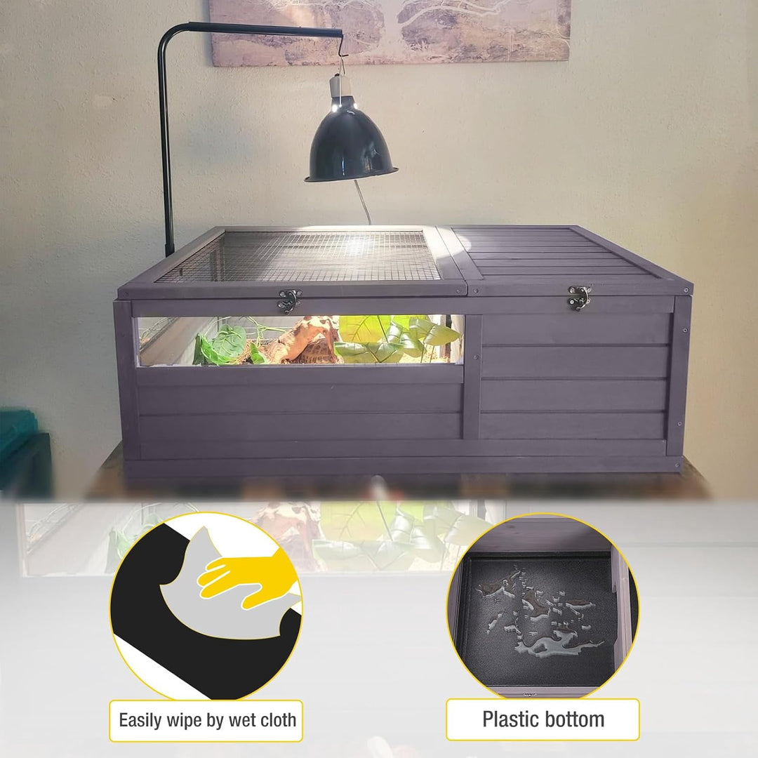 MEDEHOO Tortoise Habitat House Indoor, Wooden Tortoise House Reptile Enclosure Outdoor Amphibians Cage for Gecko Lizard Snake SKY21-ML-WM