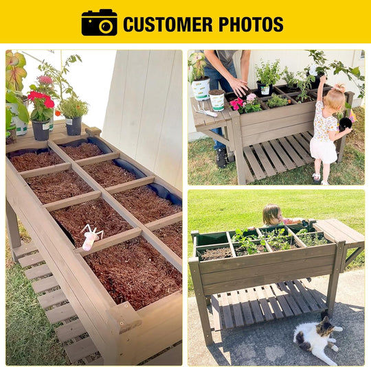 MEDEHOO Raised Garden Bed on Wheels, Elevated Plant Boxes Outdoor Large with Grow Grid - with Large Storage Shelf 52.7" x 22" x 30"