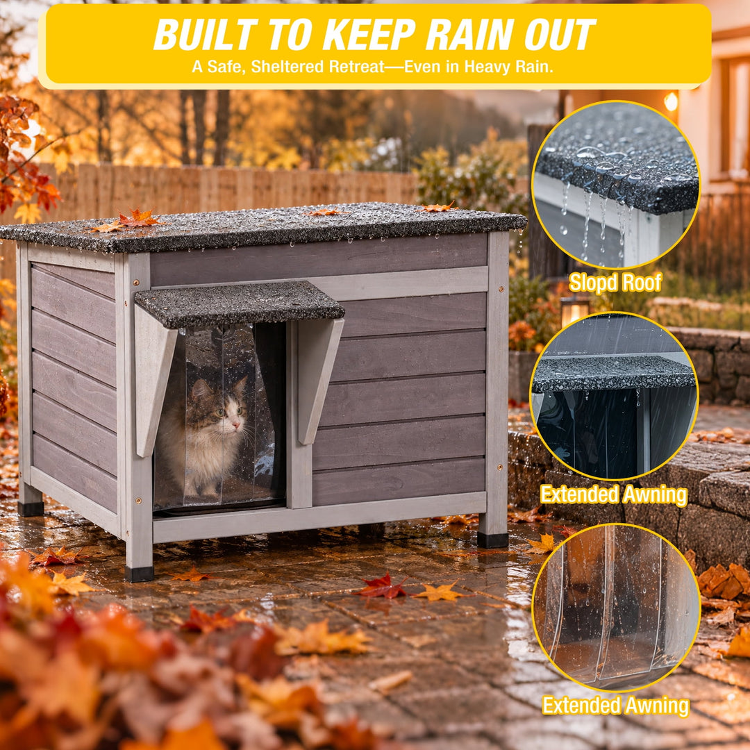 MEDEHOO Insulated Outdoor Cat House with 6-Sided Liner and Raised Floor, Wooden Winter Shelter AIR12-IN-WFS-GE