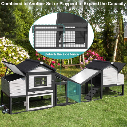 MEDEHOO Chicken Coop, Mobile Chicken House with with Wheels, Outdoor Hen House Poultry Cage with Nesting Box, Leakproof Pull Out Tray and UV-Resistant Roof,Rabbit Hutch Duck Coop (Black) AIR23-BL-A11-WM