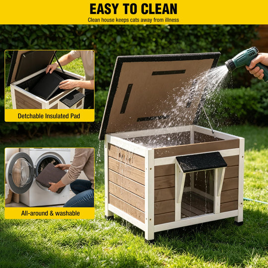 MEDEHOO Outdoor Cat House with Insulated Liner Weatherproof Cat Shelter with Insulation Liner, Elevated Base &amp; Openable Roof for Stray/Feral Cats for Winter AIR12-B-IN-PA-WM