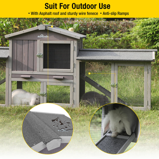 MEDEHOO Chicken Coop Outdoor with PVC Bottom Layer Indoor Rabbit Hutch Wooden Bunny Cage Large Rabbit House with Run
