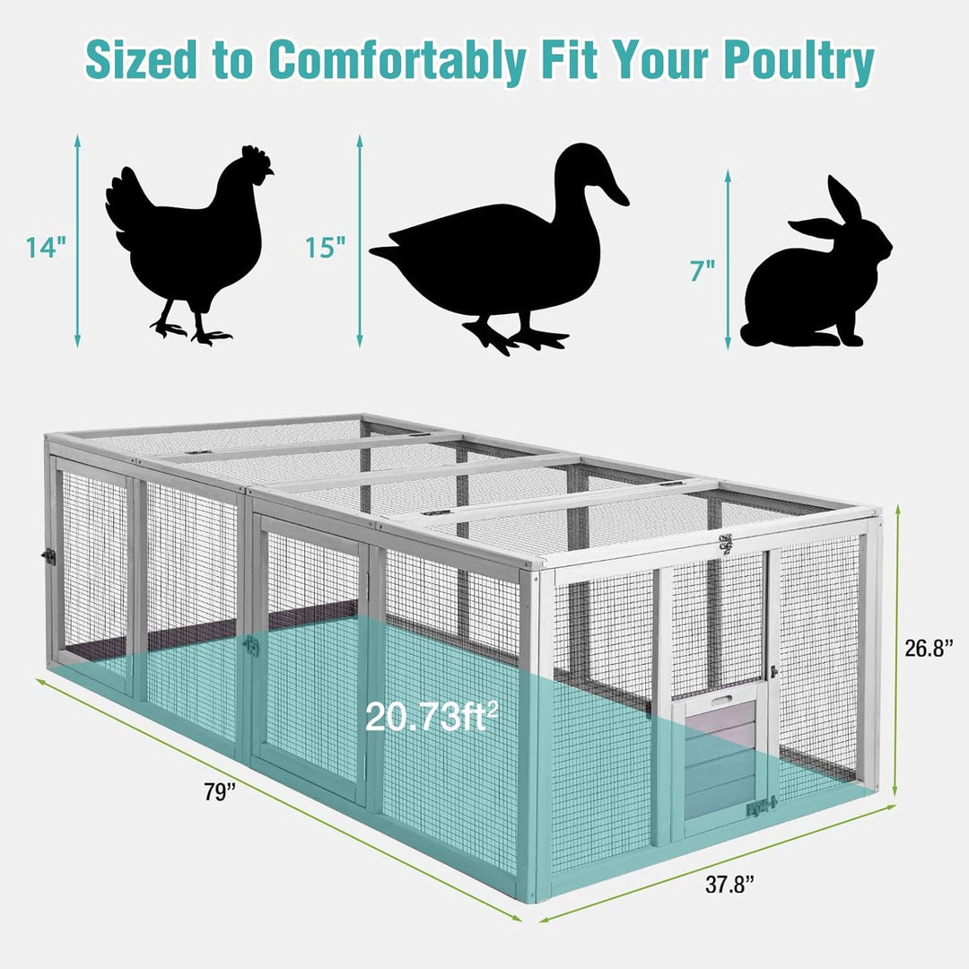 MEDEHOO 20.7 sq ft Chicken Coop Run Extension for Outdoor, Heavy Duty Metal Chicken Run with Safety Lock Doors, 79"x38"x27"