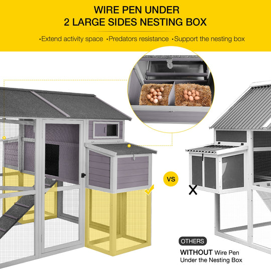 MEDEHOO Wooden Chicken Coop for 8 - 10 Chicken, Extra Large with Nesting Box Gray