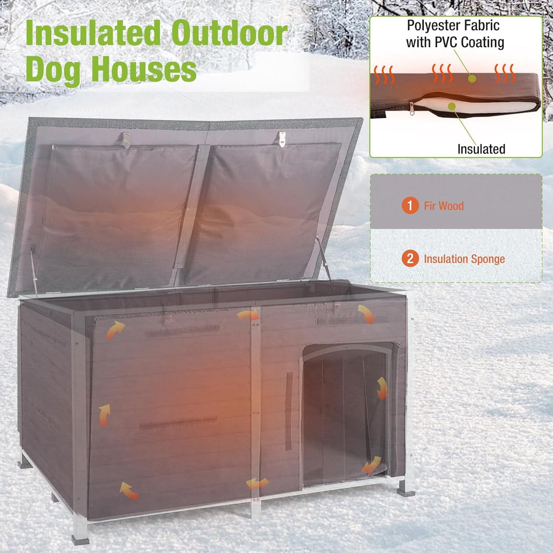 MEDEHOO Extra Large Insulated Outdoor Dog House with Insulated Liner for Winter, Weatherproof Dog Kennel with All-Around Iron Frame for Small, Medium, and Large Dog (Gray) AIR064-IN-WM