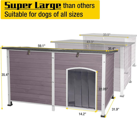 MEDEHOO Heated Dog House Outdoor 59" Extra Large Insulated Dog Kennel with Heater for Winter,Waterproof Dog Cage for Large &amp; Medium,Small Dogs,All-Around Iron Frame AIR64-IN-HP-J-WM