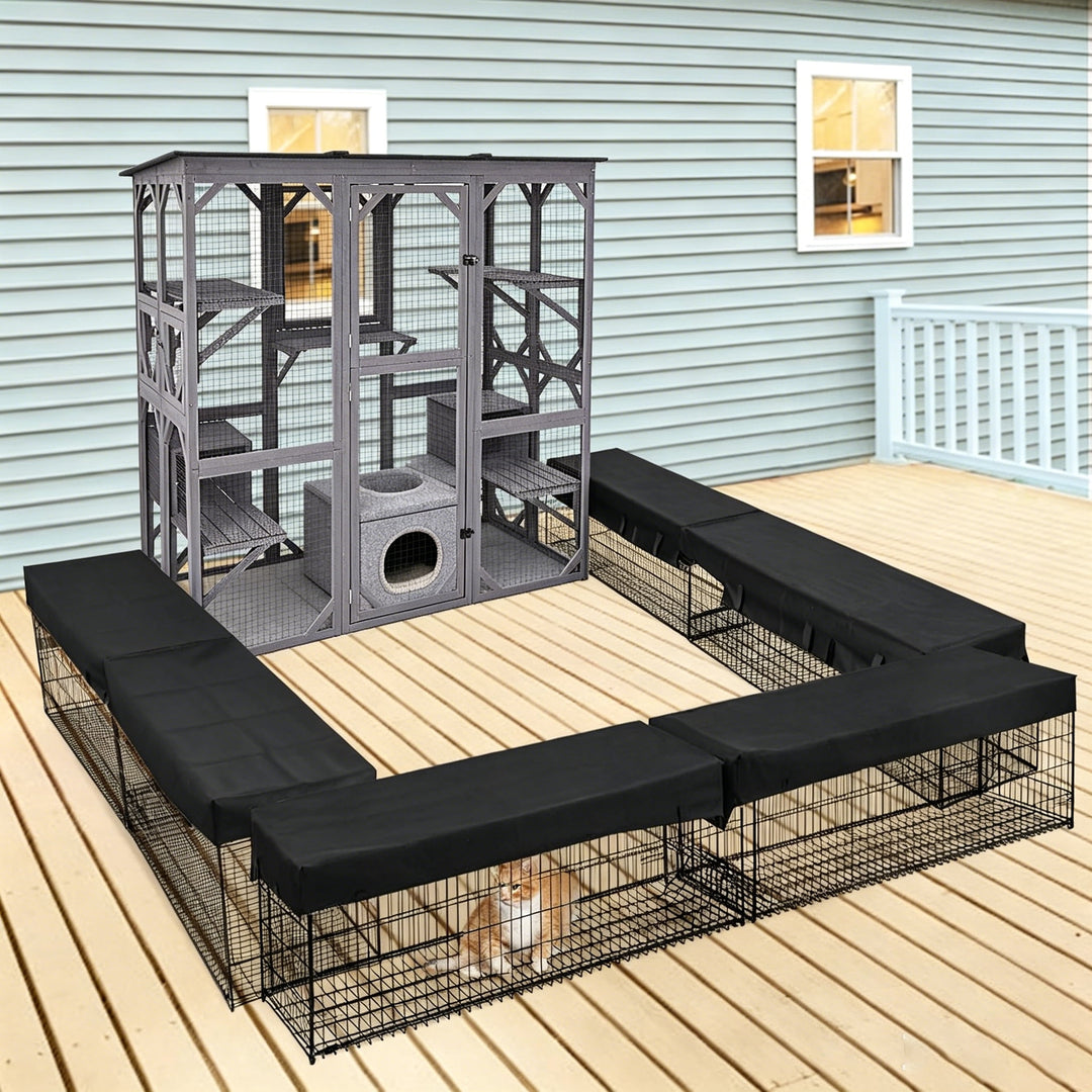 MEDEHOO Cat Tunnel with Extendable Design 90.6" L, Metal Wire Outdoor Cat Enclosure with Weatherproof Fabric Cover, Connecting Inside and Outside, for Deck Patios, Balconies