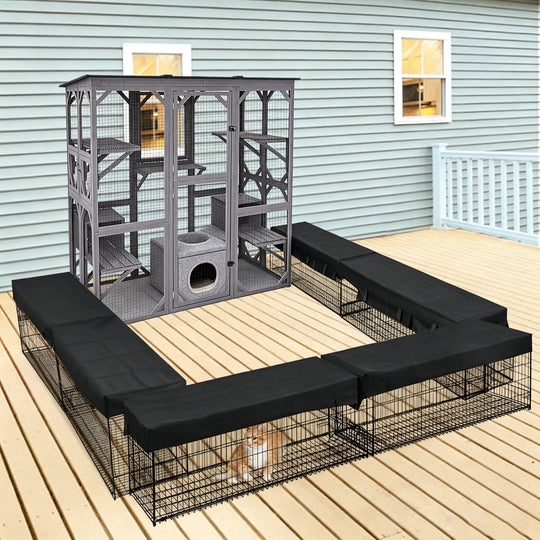 MEDEHOO Cat Tunnel with Extendable Design 90.6" L, Metal Wire Outdoor Cat Enclosure with Weatherproof Fabric Cover, Connecting Inside and Outside, for Deck Patios, Balconies