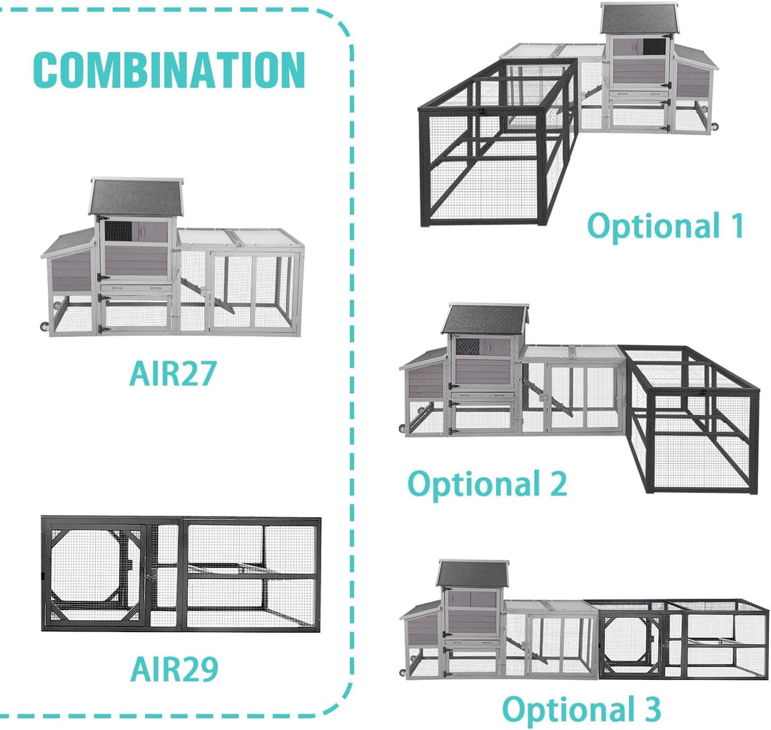 MEDEHOO Heavy-Duty Metal Chicken Coop Run Extension - 14.3 sq ft Lockable Outdoor Playpen for Chickens, Ducks, Rabbits | Predator-Proof Design, Expandable Panels &amp; Weather-Resistant Frame Run-AIR29-MA-WM