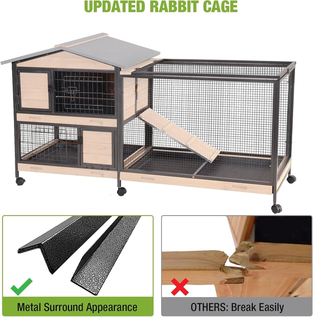 MEDEHOO Rabbit Hutch Outdoor Indoor, Rabbit Cage with Wheels Bunny Cage Large Guinea Pig Cage for Small Animals with Tray AIR190-X-WM