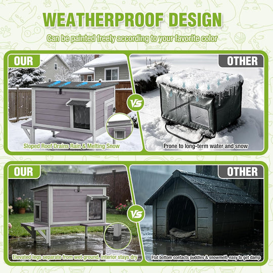 MEDEHOO Large Heated Cat House Outdoor Insulated Cat House Weatherproof Feral Cat Shelter with Heating Pad Insulated Liner Openable Roof &amp; Secure Escape Doors for 1-3 Cats (Winter-Ready)